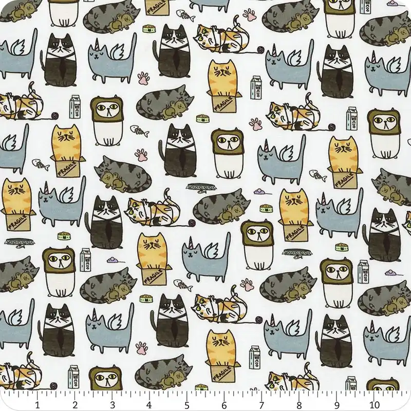 Direct From Manufacturer Timeless Treasures White Silly Kitties Yardage | SKU# CD2954-WHITE