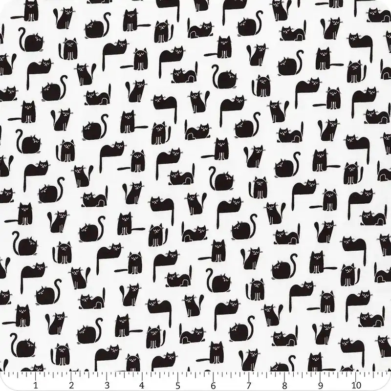 Timeless Treasures White Tossed Black Cats Yardage | SKU# CD2572-WHITE Free Shipping